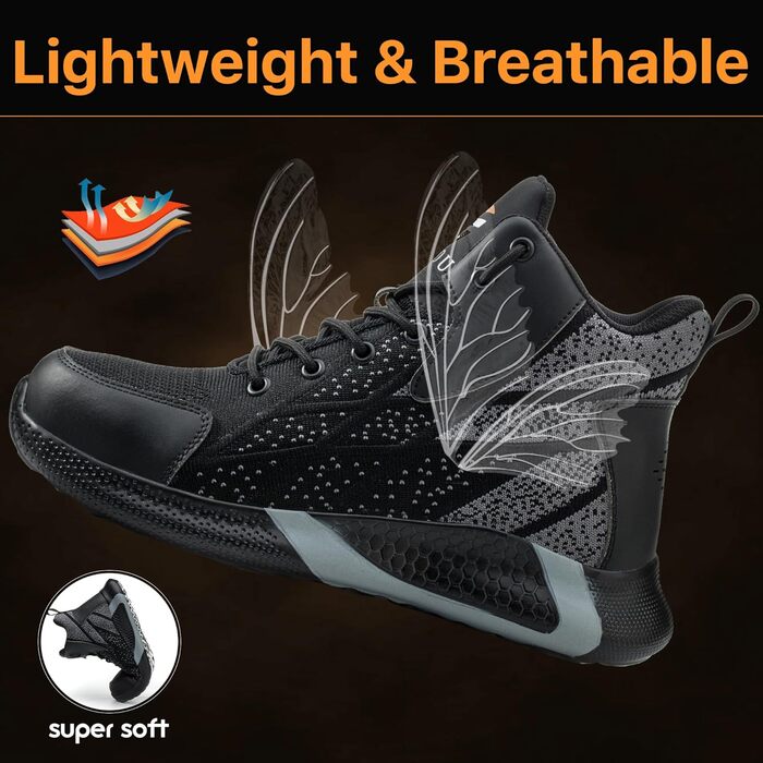 Зручні захисні черевики для чоловіків та жінок. Легкі робочі черевики з металевим підноском, спортивного стилю, антиковзаюча підошва, дихаючі, розміри 37-46 EU, зелені (43 EU, чорні)