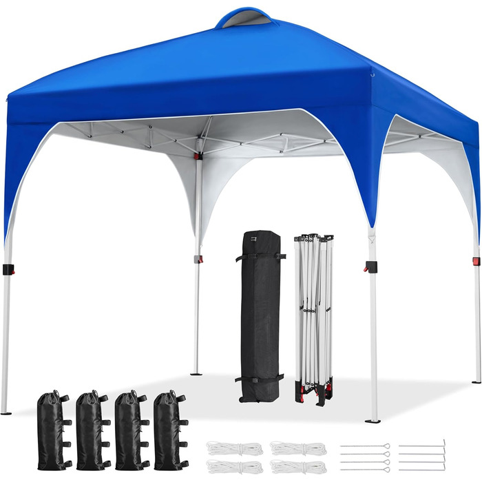 Yaheetech Pop-Up Gazebo 2.4 x 2.4 m, Height Adjustable Garden Gazebo, Waterproof & Sun Protection Party Tent Garden Tent with Rolling Carry Bag for Outdoor Market Garden Yard, Blue
