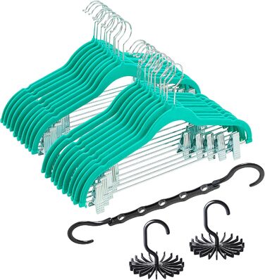 Преміум велюрові плечики VECELO з металевими кліпсами, антиковзкі та компактні, з 1 чарівним плечиком та 2 тримачами для краваток, ідеальні для жінок та чоловіків, 20 шт. (20-PACK, блакитно-зелений/Відтінок раю)