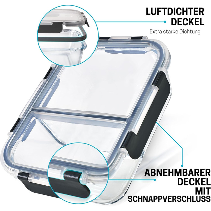 Набір контейнерів для їжі Igluu Meal Prep (3 шт.) – 980 мл, з боросилікатного скла, з 3 відділеннями, BPA-free, для мікрохвильовки, духовки, морозильника, посудомийної машини, витікання неможливе