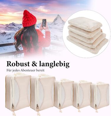 Органайзер для валізи KiwiPower, 8 шт. – комплект кубів для компресії, водонепроникні сумки для одягу для подорожей, ручної поклажі та рюкзаків (Бежевий)