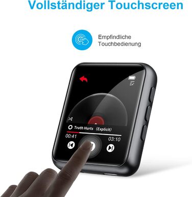 MP3 плеєр 32GB Bluetooth 5.0 з сенсорним екраном, Hi-Fi звук, радіо, диктофон, металевий корпус (Чорний)