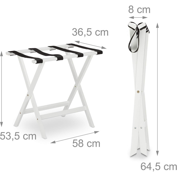 Relaxdays Folding Suit Stand, Bamboo, for Suitcases and Travel Luggage, Luggage Rack, HxWxD: 53.5 x 58 x 36.5 cm, white