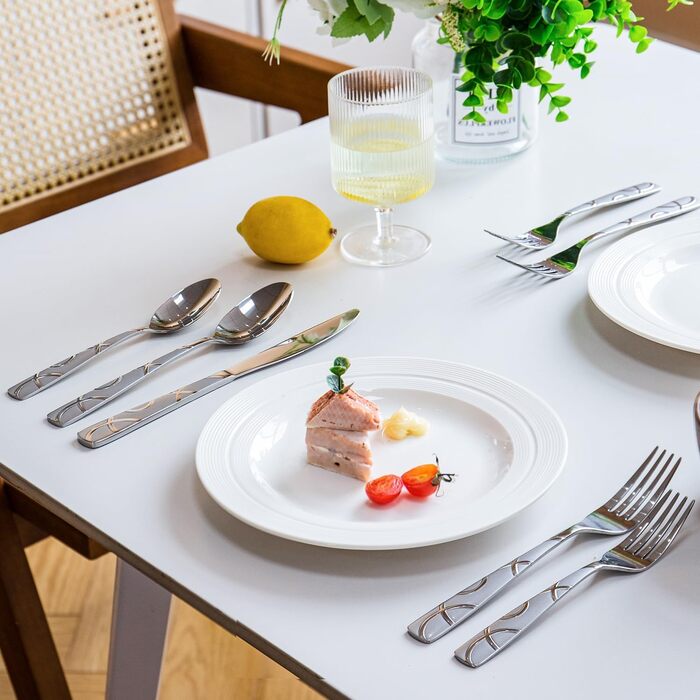 HIKAA Набір столових приборів 20 предметів, нержавіюча сталь, для 4 осіб, набір столових приборів для кухні, високоглянцевий, набір з виделок, ложок та ножів, придатний для миття в посудомийній машині (сріблястий)