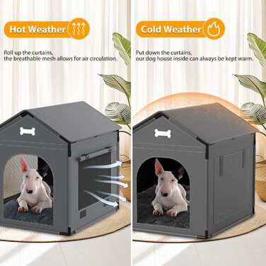 Будка для собак великого розміру для дому з м'яким лежаком, сіра. Стабільна, водонепроникна, підходить для малих та середніх собак, 68.6 x 53.3 x 68.6 см