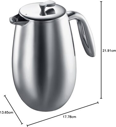 Bodum 1308-57 Columbia Coffee Press (Double-Walled, Stainless Steel, Dishwasher Safe, 1.0 liters) Matte Black 1.0 L (34 oz) Single