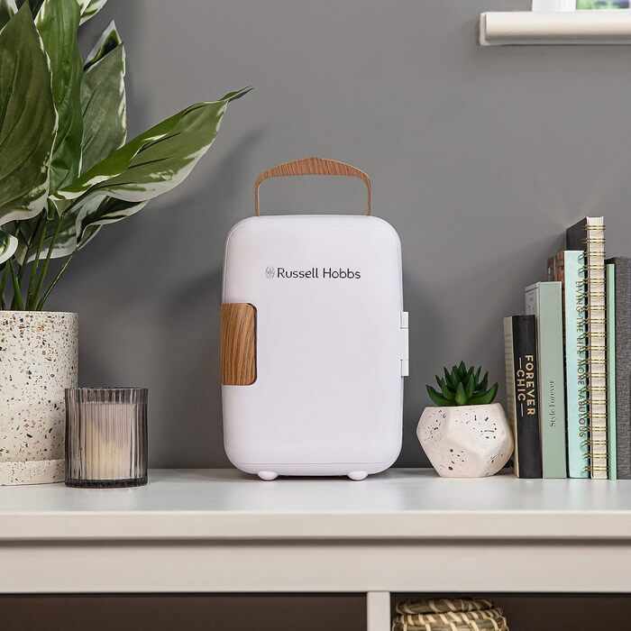 Russell Hobbs Mini Portable Cooler & Warmer - Drink, Beauty & Skincare - AC/DC - Scandi Style White & Wood Effect