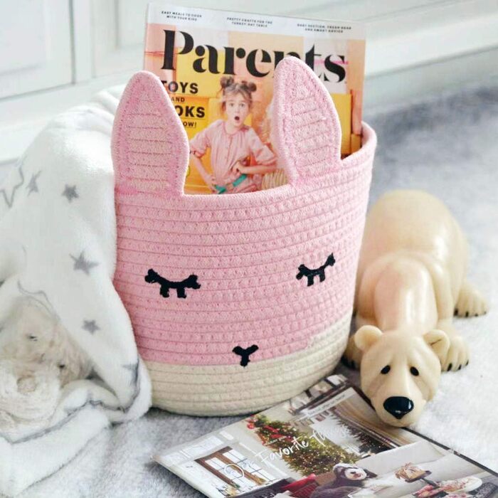Милий маленький кошик з бавовняного шнура T&T Homewares для зберігання, прання, дитячої кімнати, іграшок, кота, собаки, рослин, рожевий заєць