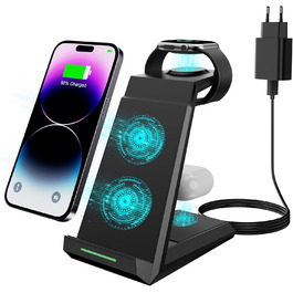 Бездротова зарядка 3-в-1 для Apple Watch, iPhone та AirPods Pro (білий/чорний)