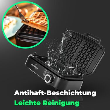 LEHMANN Double Belgian Waffle Maker - 1200W - Non-Stick - Adjustable Temperature - Makes Waffles in 3 Minutes