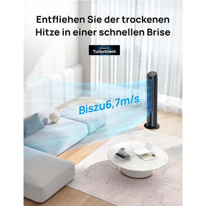 Охолоджувач повітря Dreo з водяним охолодженням, тихий, 40-дюймовий, з поворотом 80°, 3 режими, 4 швидкості, з пульт керування (білий/чорний)