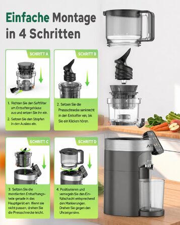 Повільна соковижималка 3-в-1 Slow Juicer з XL-завантажувальним отвором 155 мм, сіра