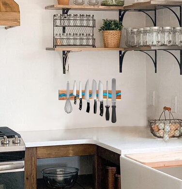 Magnetic knife holder for wall, wood and resin, magnetic knife rail, use as a knife rail, knife holder for kitchen utensils, organizer, tool holder, multi-purpose magnetic knife shelf
