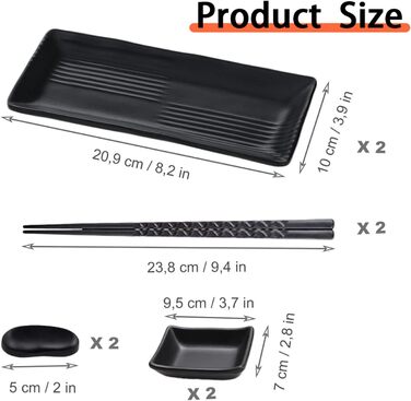 Набір для суші: 2 тарілки, 2 миски для соусу, 2 пари паличок та підставки, чорний