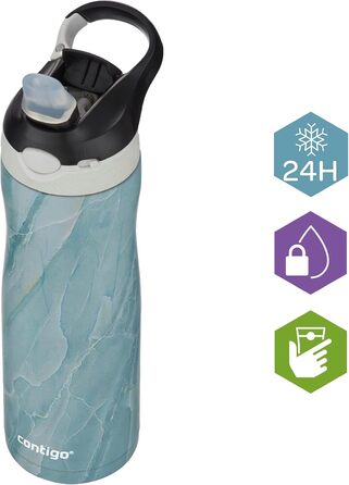 Contigo Ashland Chill Autospout Water Bottle with Straw, Stainless Steel Water Bottle, Leak-Proof, Insulated Bottle for Sports, Biking, Hiking, 590 ml, (Amazonite)