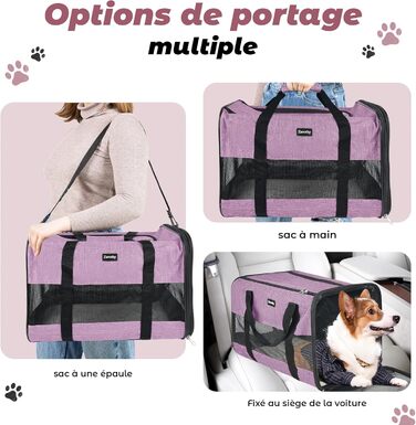Транспортна сумка для котів та собак Zavothy, дихаюча та легка, з регульованим плечовим ременем, знімний м'який матрац (фіолетовий, L)