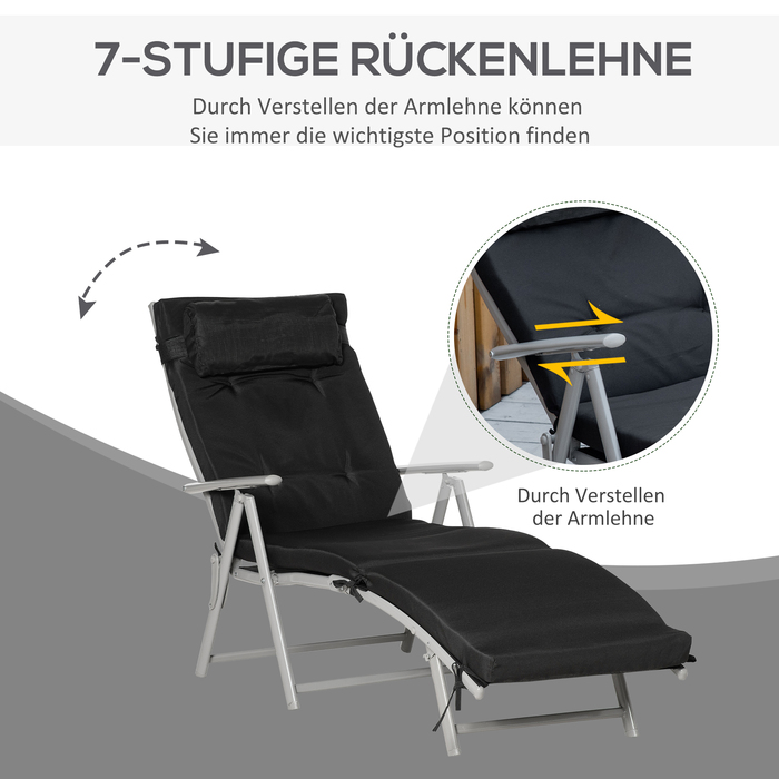 Outsunny Folding Beach Chair, 7 Adjustable Positions, Weather-Resistant, with Cushion, Textilene, Polyester, Metal, 137 x 63.5 x 100.5 cm, Black | Aoso