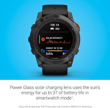 Розумний годинник Garmin fēnix 7X Pro Solar з GPS, сонячною зарядкою та ліхтариком, 51 мм, чорний ремінець, сірий корпус