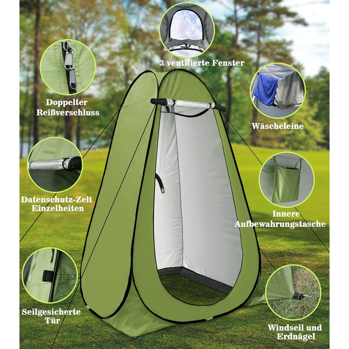 Riggoo Pop Up Privacy Tent - Portable Toilet & Changing Tent for Camping & Beach - UV40+ Sun Protection - Green