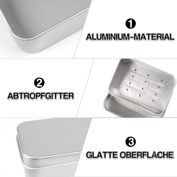 Набір мильниць для подорожей 2 шт. з алюмінію з підсіткою, вологостійкі, нержавіючі для дому, подорожей, зберігання мила та пінки для гоління. Сріблясті, прямокутні