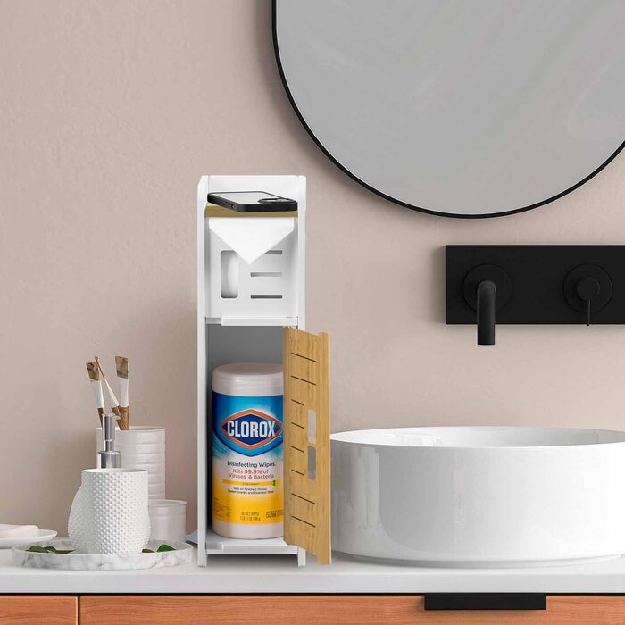 PVC Bathroom Toilet Paper Holder with Brush - White Freestanding Organizer