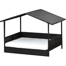 PawHut Лежанка для собак на вулицю з дахом, піднята лежанка для маленьких та середніх собак, прохолодна лежанка для домашніх тварин з металевим каркасом, подушка для вулиці, 69 x 98 x 70 см, кавово-коричневий колір