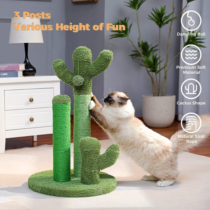 Kratzbaum Kaktus, creative cat tree design, 3 post set, green, L - 42 * 68.5cm, AY405-HZ-L-66GN-B