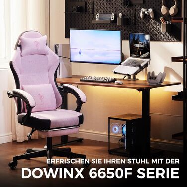 Ігрове крісло Dowinx з тканини, масажна поперекова підтримка, підставка для ніг, ергономічне, для офісу та геймінгу, до 135 кг, рожеве