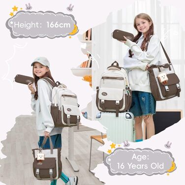 Шкільний рюкзак Tanou для дівчаток-підлітків, набір шкільних сумок з сумкою через плече та пеналом, дитячий рюкзак для школи, повсякденний, зелений (коричневий)