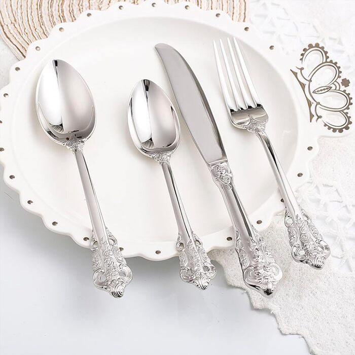Посуд столовий срібний Barock 18/10 з нержавіючої сталі, набір 20 предметів (виделки, ложки, ножі) в подарунковій коробці