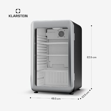 Klarstein Audrey Evo: Холодильник для напоїв 68L, ретро-дизайн, LED-підсвітка, подвійне скло, 0-10°C, клас енергоефективності C, регульовані ніжки, чорний