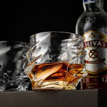 GLASKEY Crystal Whiskey Glasses Set of 4 - 350ml Lead-Free Crystal Glasses for Whiskey, Rum, Vodka, Scotch, Gin, Cognac, Water - Dishwasher Safe