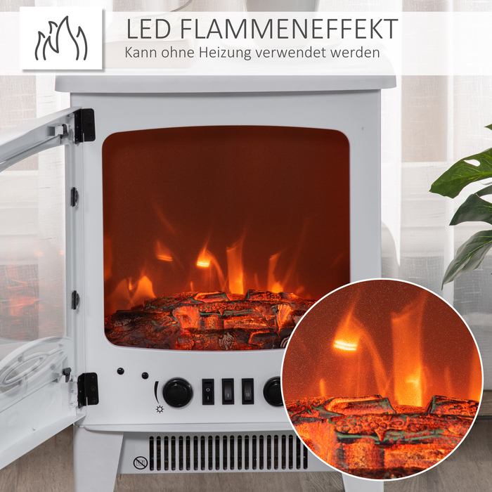 HOMCOM LED Electric Fireplace Standalone Fireplace with Flame Effect 900/1800W Metal & ABS Plastic in White 39 x 26 x 54.8 cm for a Cozy Atmosphere