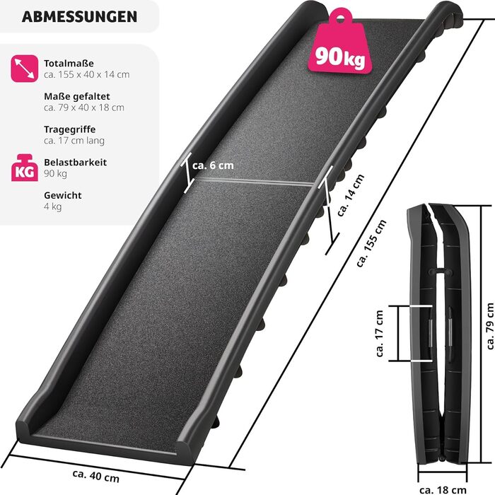 Рампа для собак Tectake®: складна, неслизька, до 90 кг, захист багажника, для авто, ліжка, дивану та сходів