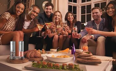 Електричний набір для солі та перцю з нержавіючої сталі, 2 шт., автоматичний, перезаряджається, 5 ступенів помелу, 95 мл, LED-підсвічування, Type-C, база для зберігання