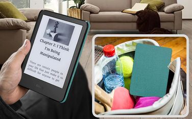 Чохол TOKILO для Kindle 6 (11-го покоління 2024/2022), захисний кейс з PU-шкіри, авто-пробудження/сон, чорний (зелено-блакитний)