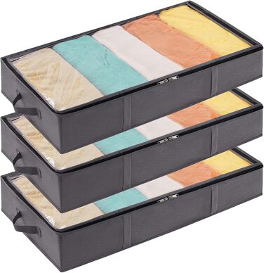 Коробки для зберігання під ліжко Lifewit, 3 шт., 65L, сірі - органайзери для постільної білизни та одягу