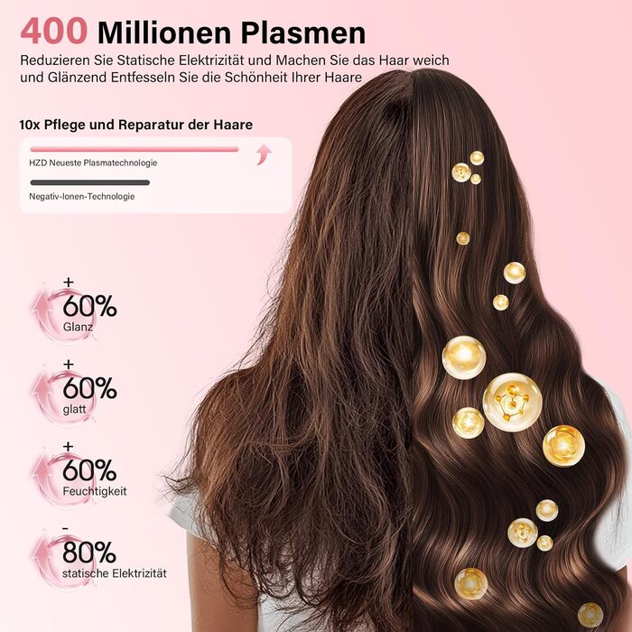 Фен з дифузором, 57dB, швидке сушіння, для подорожей та дому (рожевий)