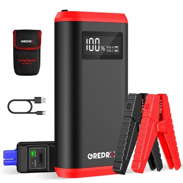 Powerbank для авто GREPRO Starthilfe: запуск 10L бензину/8L дизеля, LCD, LED ліхтарик