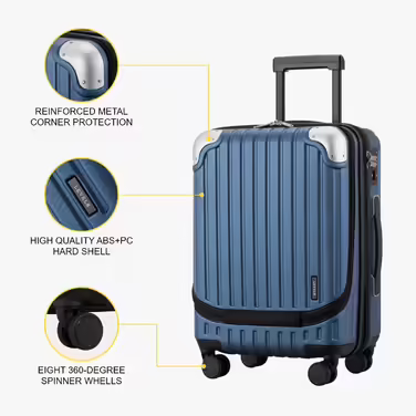 LEVEL8 Suitcase Trolleys Carry-on Hard Shell Suitcase Rolling Suitcase Travel Suitcase, TSA (Blue with Organizer Set, (Organizer Set) 37*25*55.5CM)