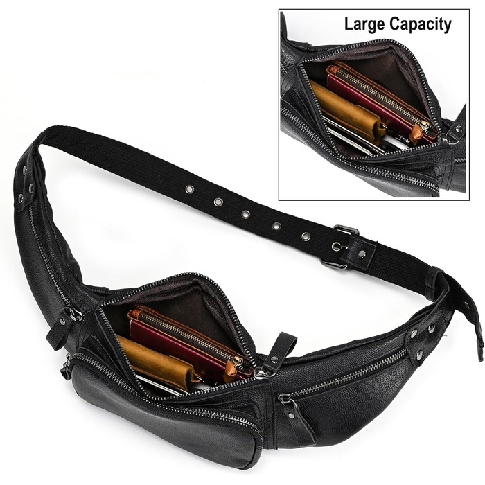 Чоловіча сумка на пояс з натуральної шкіри LUUFAN, чорна (1030)