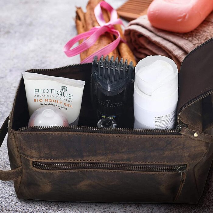 KomalC Travel Culture Bag made of high-quality buffalo leather for women and men