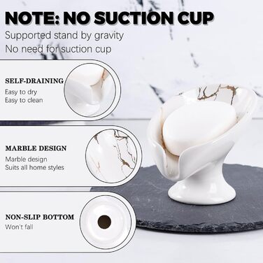 Керамічний тримач для мила, самостійно осушуючий, у формі листка, легко миється, для ванної кімнати, кухні, душу (білий)