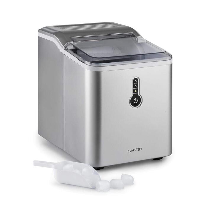 Машина для приготування льоду Klarstein Eiswürfelmaschine - 12 кг/24 год, 8 хв цикл, 1,5 л резервуар, LED-дисплеї, портативна, з прозорим кришкою, з лопаткою - для вечірок (срібна)