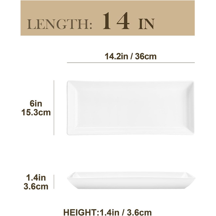 MALACASA Набір сервірувальних тарілок з порцеляни, 4 шт., 30 x 18 см, білий