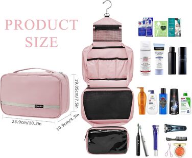 Розкладний органайзер для туалетних аксесуарів у подорожах для чоловіків та жінок, велика місткість, 4 відділення, рожевий колір