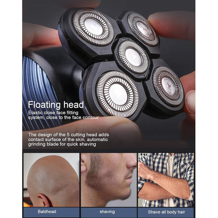 Електричний гоління голови для чоловіків Glatzen Rasierer з 5 лезами, USB, водонепроникний, з тримером та набором для догляду