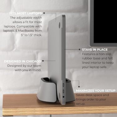 HumanCentric Adjustable Laptop Stand & Dock - Leather & Aluminum - for MacBook Pro & Laptops (0.5-1.5