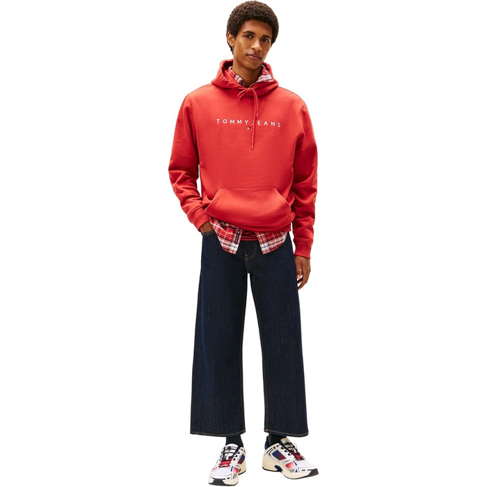 Чоловічий худі Tommy Jeans Linear Logo з капюшоном, червоний (Terracotta Red), розмір XL