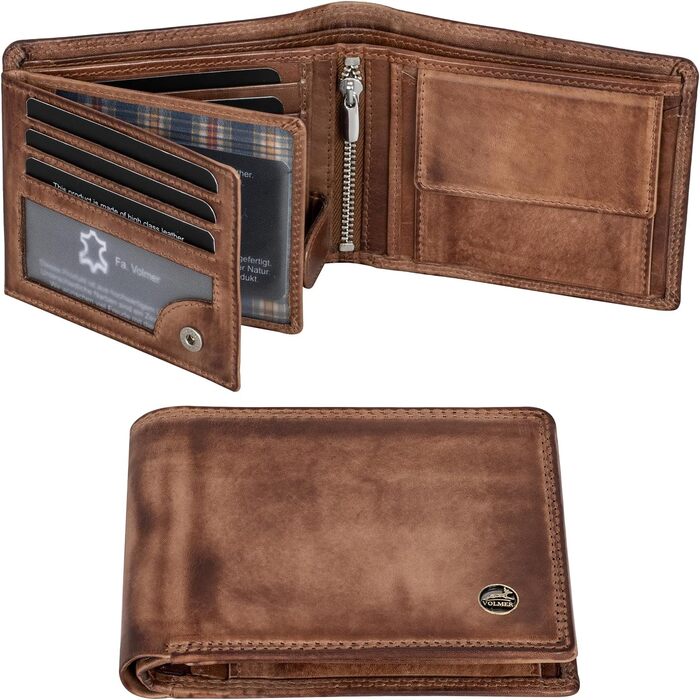 Чоловічий гаманець Volmer Leder з RFID-захистом, антикварний коричневий, місткий (9+4 картки)